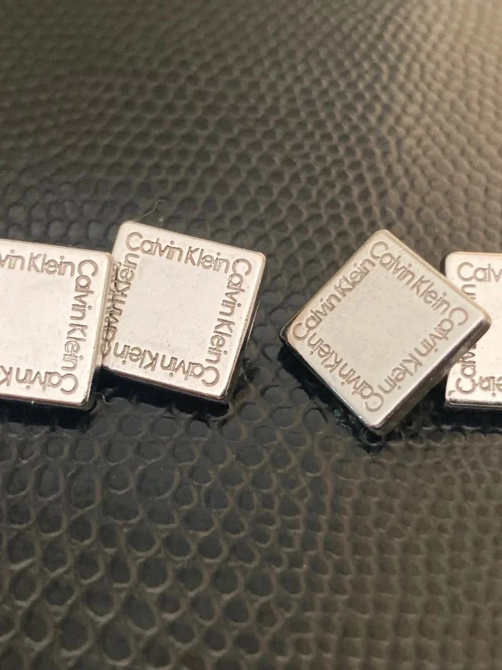 Calvin Klein Silver Tone Logo Square Cufflinks Modern Designer Men's Accessories